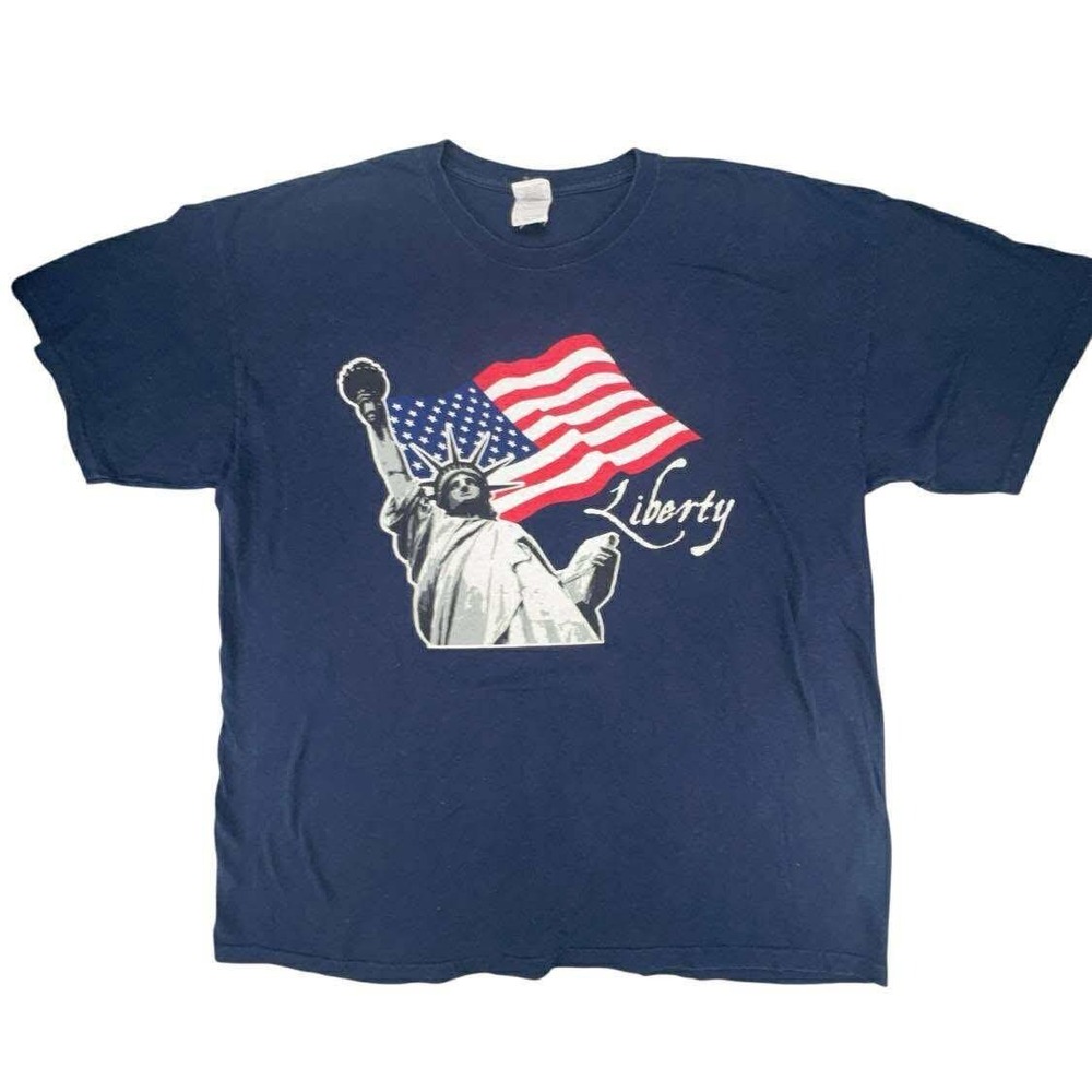 Statue of Liberty USA Flag Graphic T Shirt Gildan Heavy‎ Cotton XL Patriotic